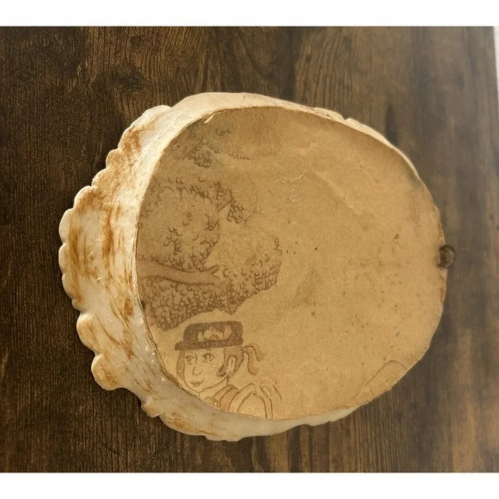 Vintage Oval Molded 3-D Wall Hanging Art Plaque Hand Painted RARE‎ Backside